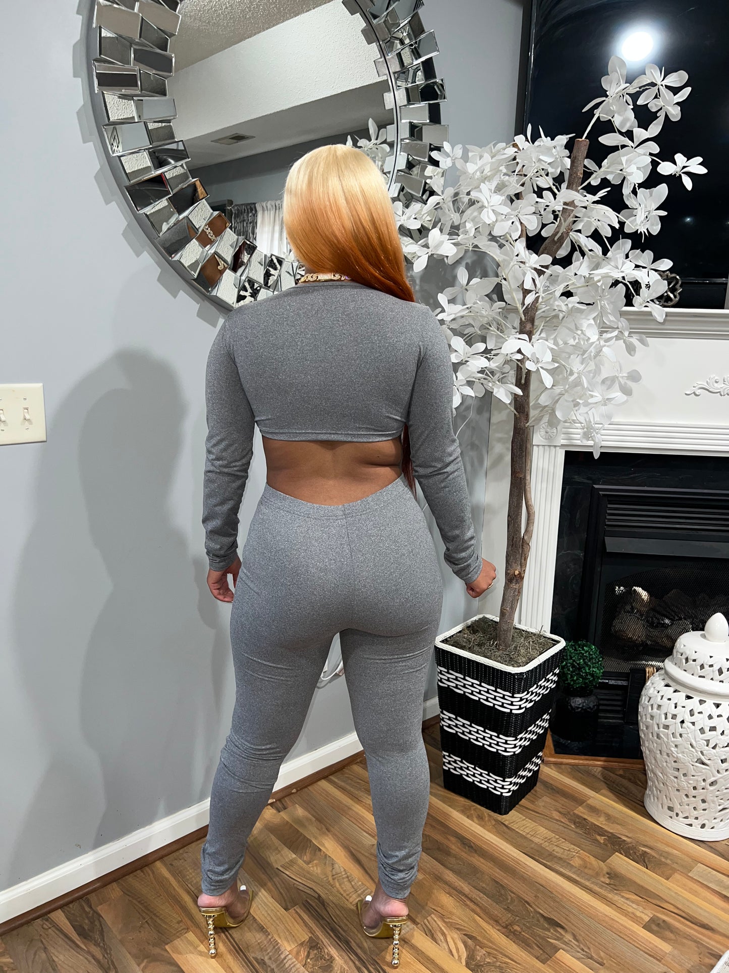 Grey’d Out V-neck Long Sleeve Two Piece Set